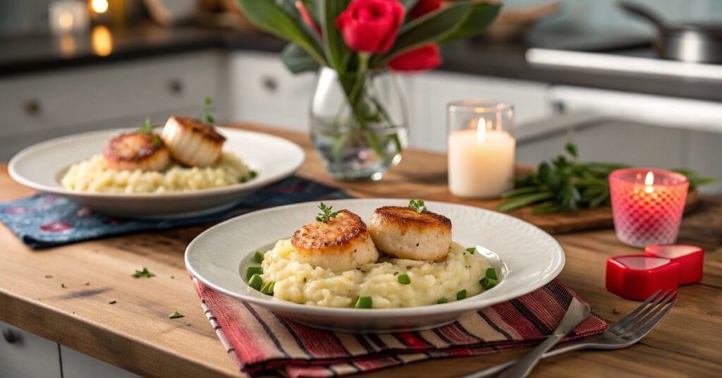 easy dinner recipes for two with seared scallops and risotto